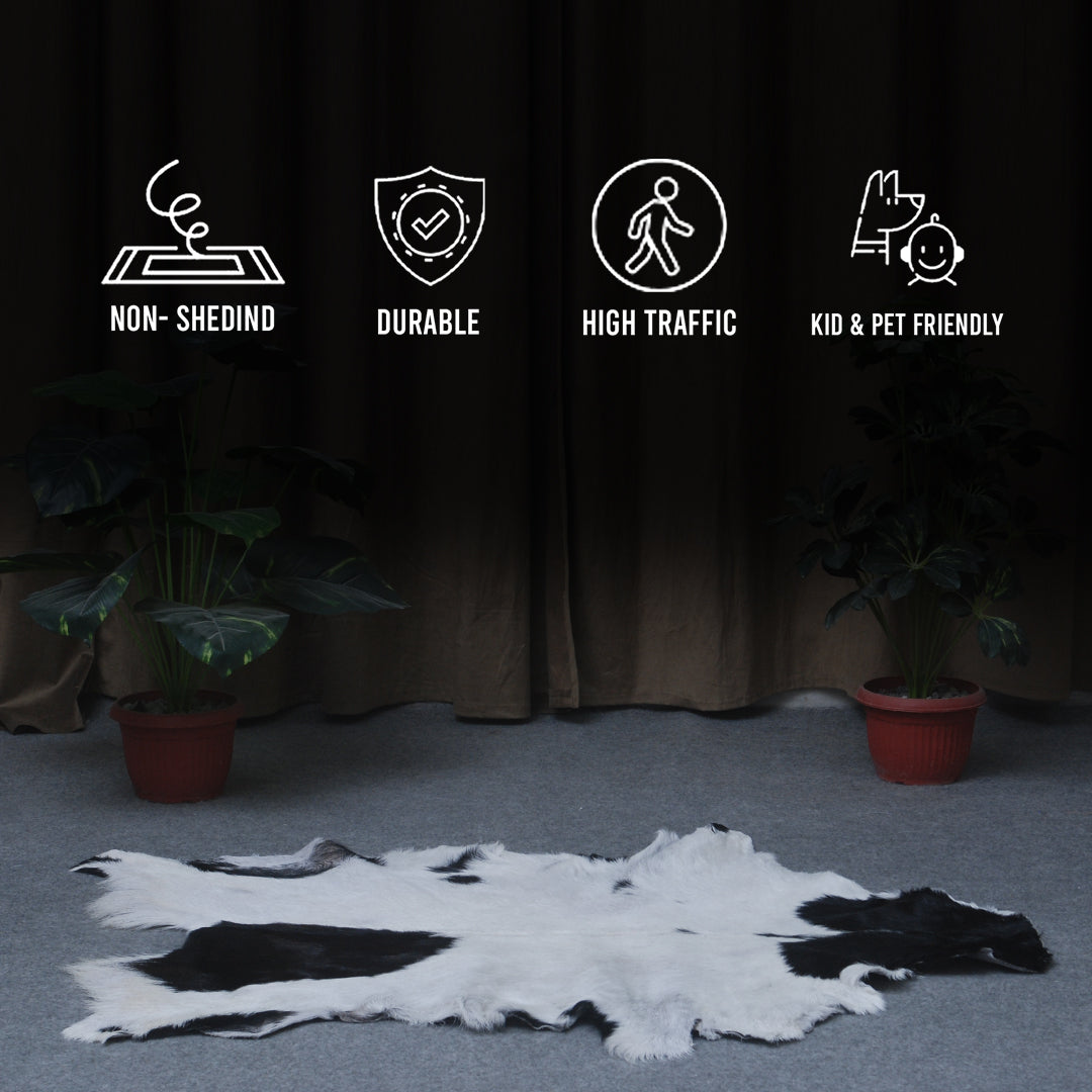Hair-On Goat Skin Rug - Black and White Design for Unique Living Spaces