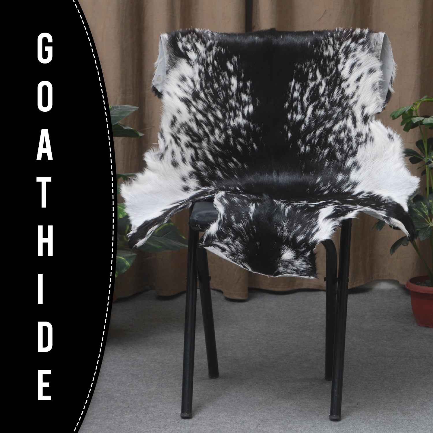 Luxurious Black and White Goat Skin Rug - Natural Hair-On Leather for Home Styling