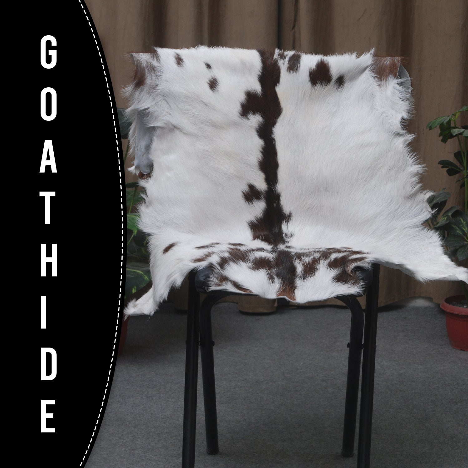 Luxurious Brown & White Goat Skin Rug - Soft, Durable, and Eco-Friendly - Handmade Pure Goat Skin Floor Rug - Non-Slip Suede Back