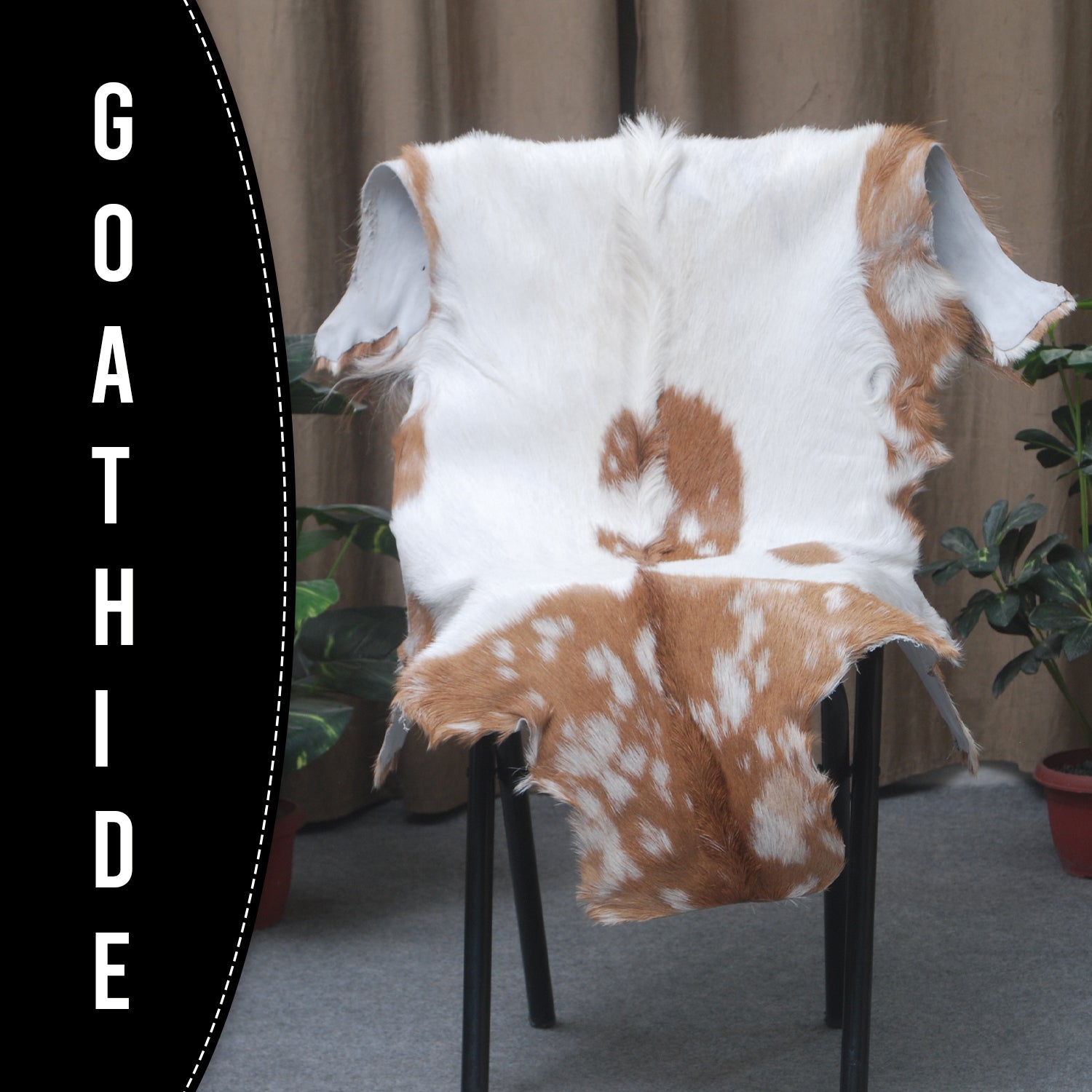 Rustic Brown and White Goat Skin Rug - Unique Pattern for Modern and Classic Décor