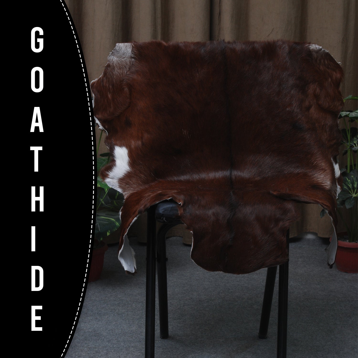 Rustic Dark Brown Goat Hide Rug - Genuine Leather for Timeless Home Styling