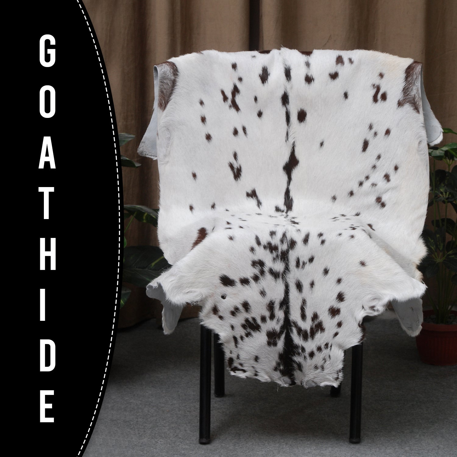 Rustic Black and White Goat Hide Rug - Perfect for Floor or Wall Décor