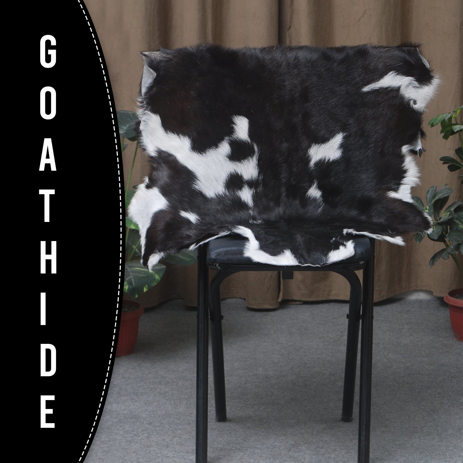 Elegant Black and White Goat Hide Rug - Perfect Accent for Any Room