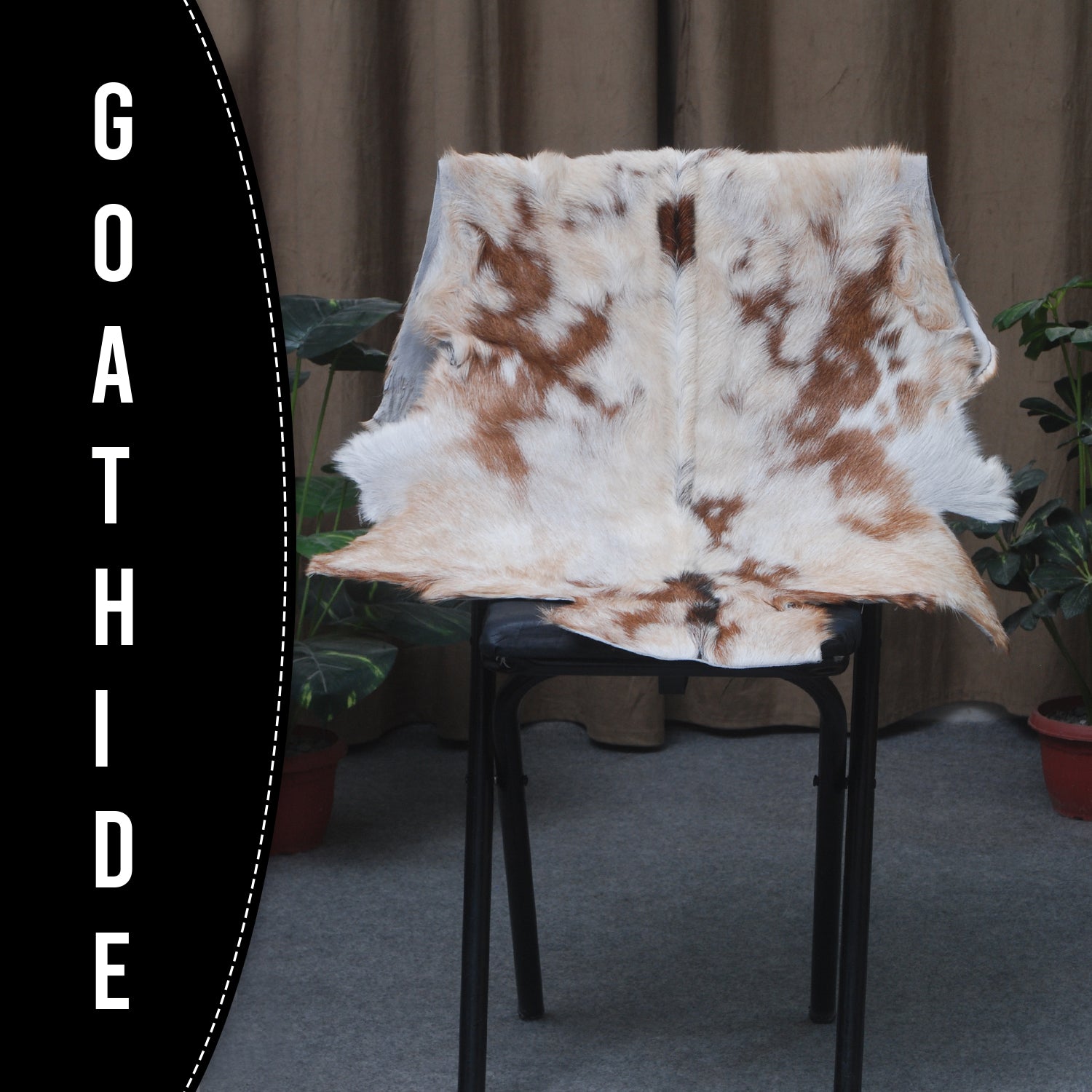 Natural Tri-Color Goat Hide Rug - Luxurious Accent for Rustic and Modern Spaces