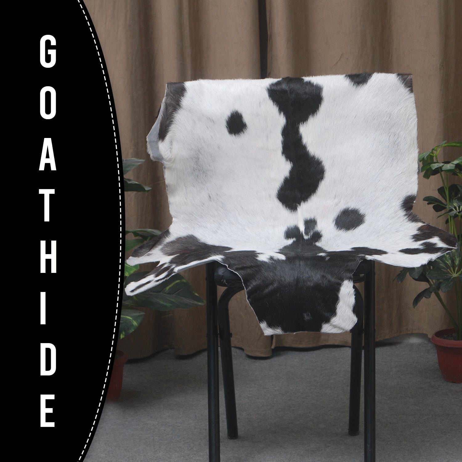 Rustic Black and White Goat Hide Rug - Perfect for Floor or Wall Décor