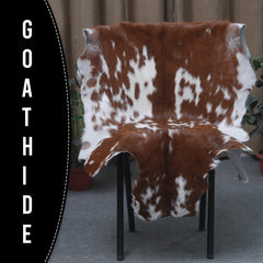 Goat Skin Rug: Dark Brown and white genuine Goat hide rug