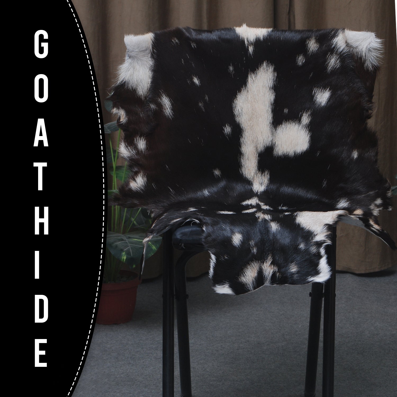 Premium Black and White Goat Skin Rug - Genuine Hair-On Leather for Home Décor
