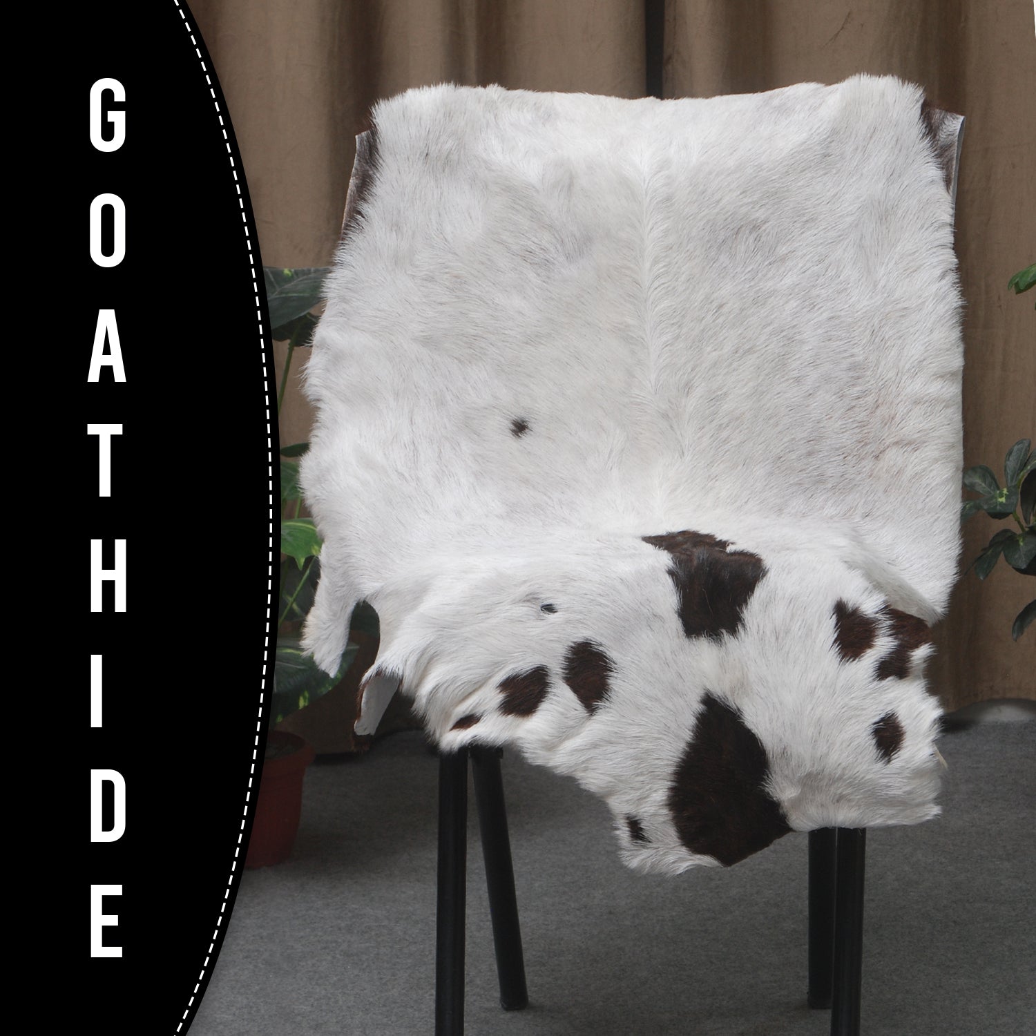 Luxurious Black and White Goat Skin Rug - Natural Hair-On Leather for Home Styling