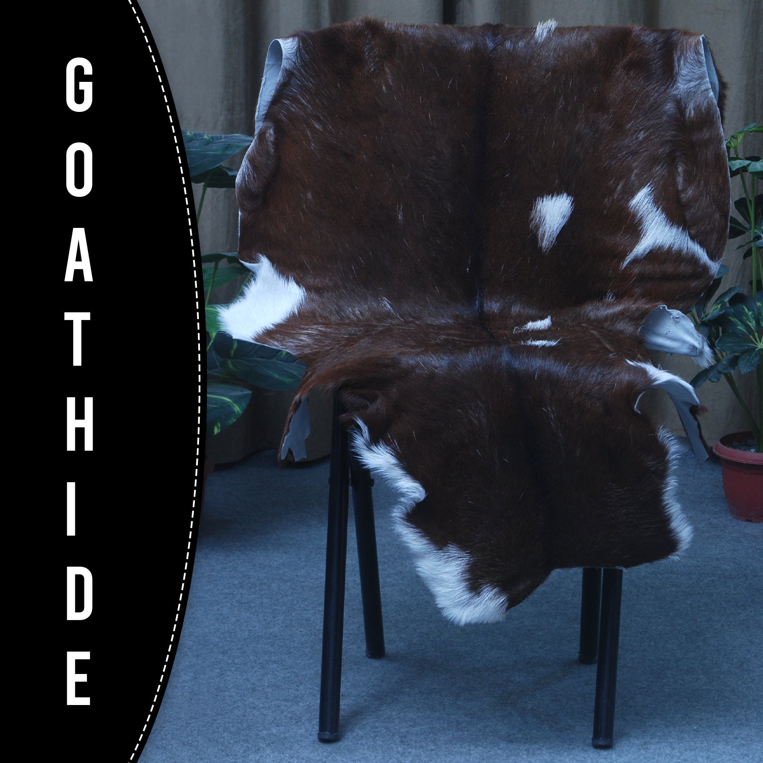 Rustic Dark Brown Goat Hide Rug - Genuine Leather for Timeless Home Styling