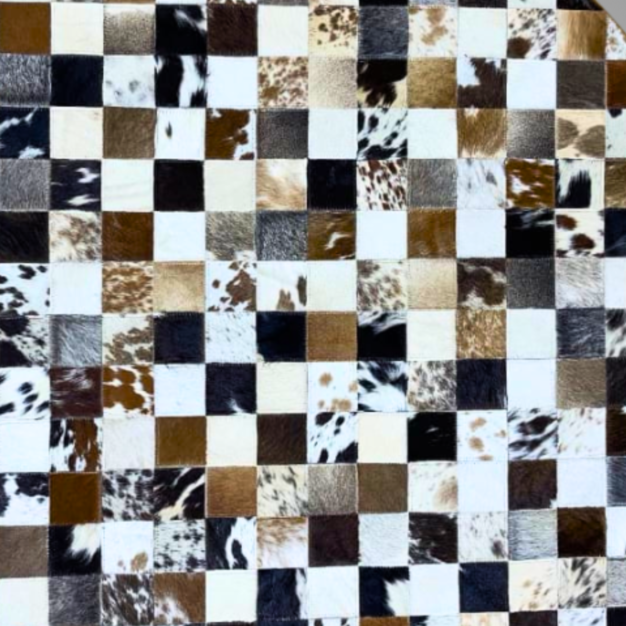 Luxurious Handmade Round Cowhide Patchwork Rug – Genuine Hair-On Hide Micro-Square Leather Floor Rug (9 sq ft)