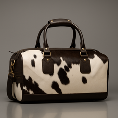 Luxurious Cowhide Leather Duffle Bag with Genuine Grain & Pony Hair Fur - Ideal Travel Tote - Shoulder Carry On - Handcrafted Artistry
