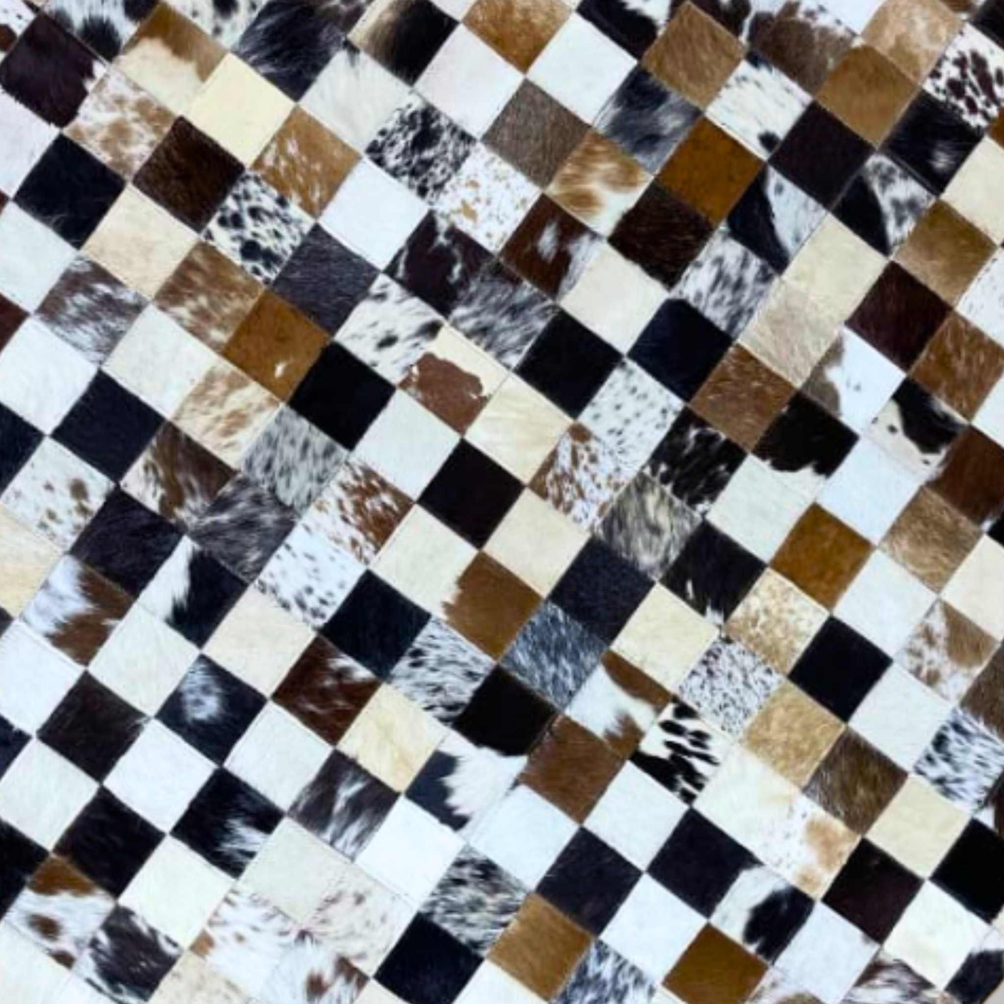 Luxurious Handmade Round Cowhide Patchwork Rug – Genuine Hair-On Hide Micro-Square Leather Floor Rug (9 sq ft)