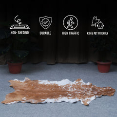 Premium Brown and White Goat Skin Rug - Genuine Hair-On Leather for Rustic Décor