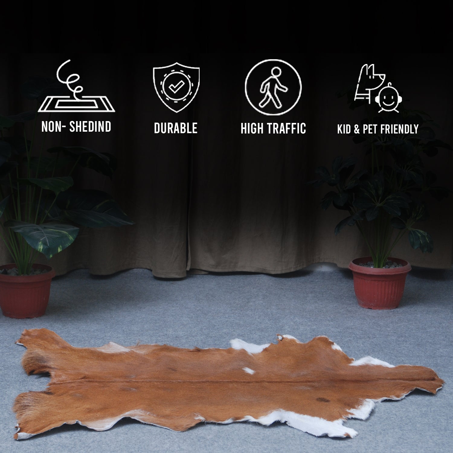 Natural Dark Brown Goat Hide Rug - Perfect for Modern and Rustic Spaces )