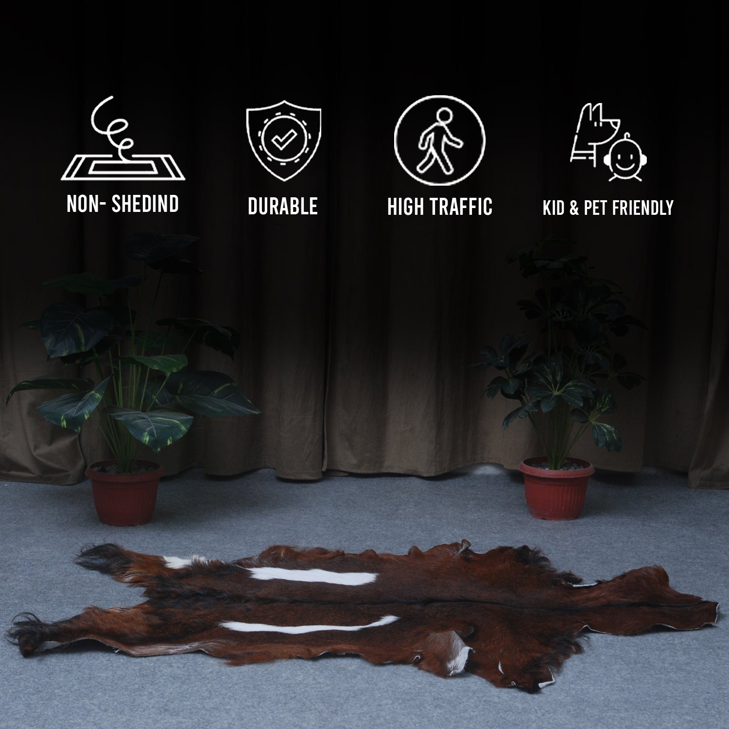 Authentic Dark Brown Goat Hide Rug - Unique Pattern for Modern and Classic Décor