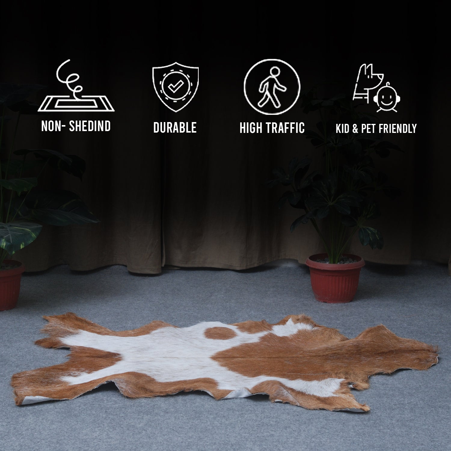 Luxurious Brown and Black Goat Skin Rug - Sustainable Hair-on Goat Hide Rug for Home Décor - Celestial Leather Limited