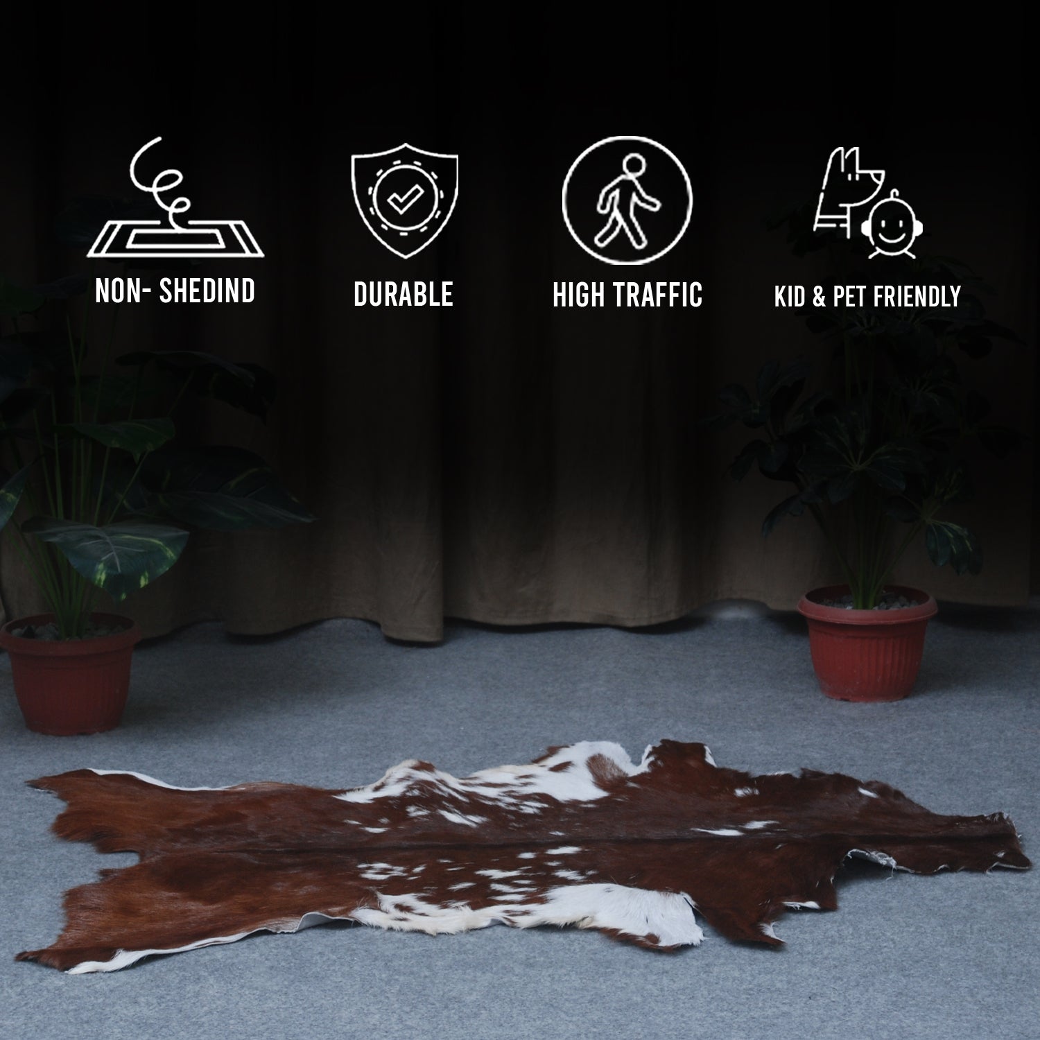 Premium Dark Brown Goat Hide Rug - Soft and Durable for Sophisticated Interiors