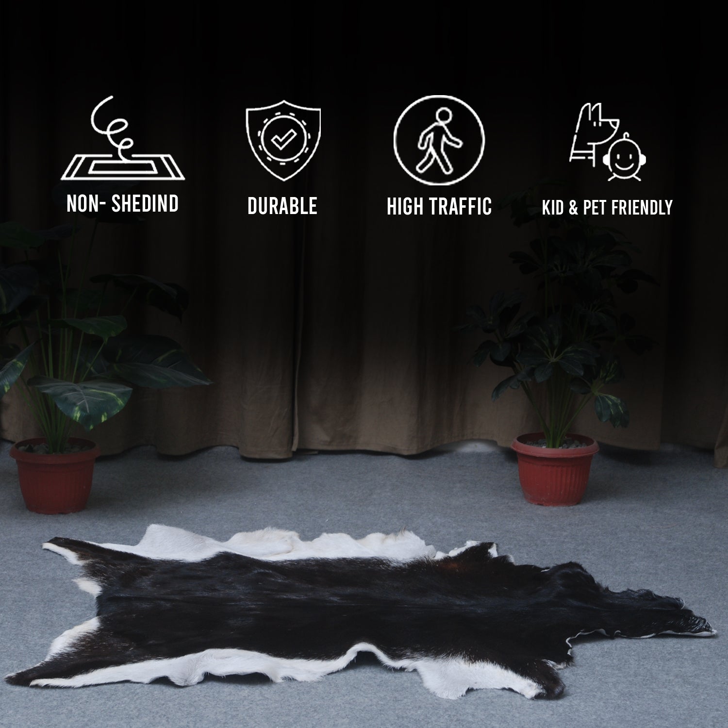 Goat Skin Rug, Black and white Handpicked for Quality, Unique Piece for Sale, Fast UK Delivery