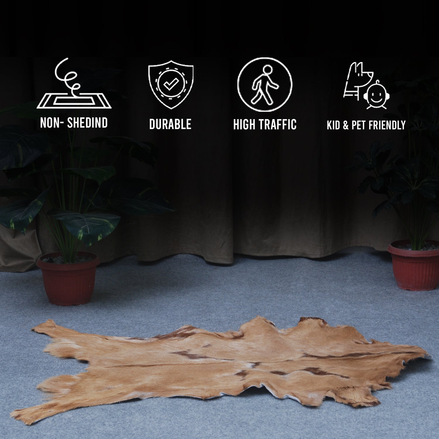 Luxurious Brown and White Goat Hide Rug - Natural Hair-On Leather for Home Styling