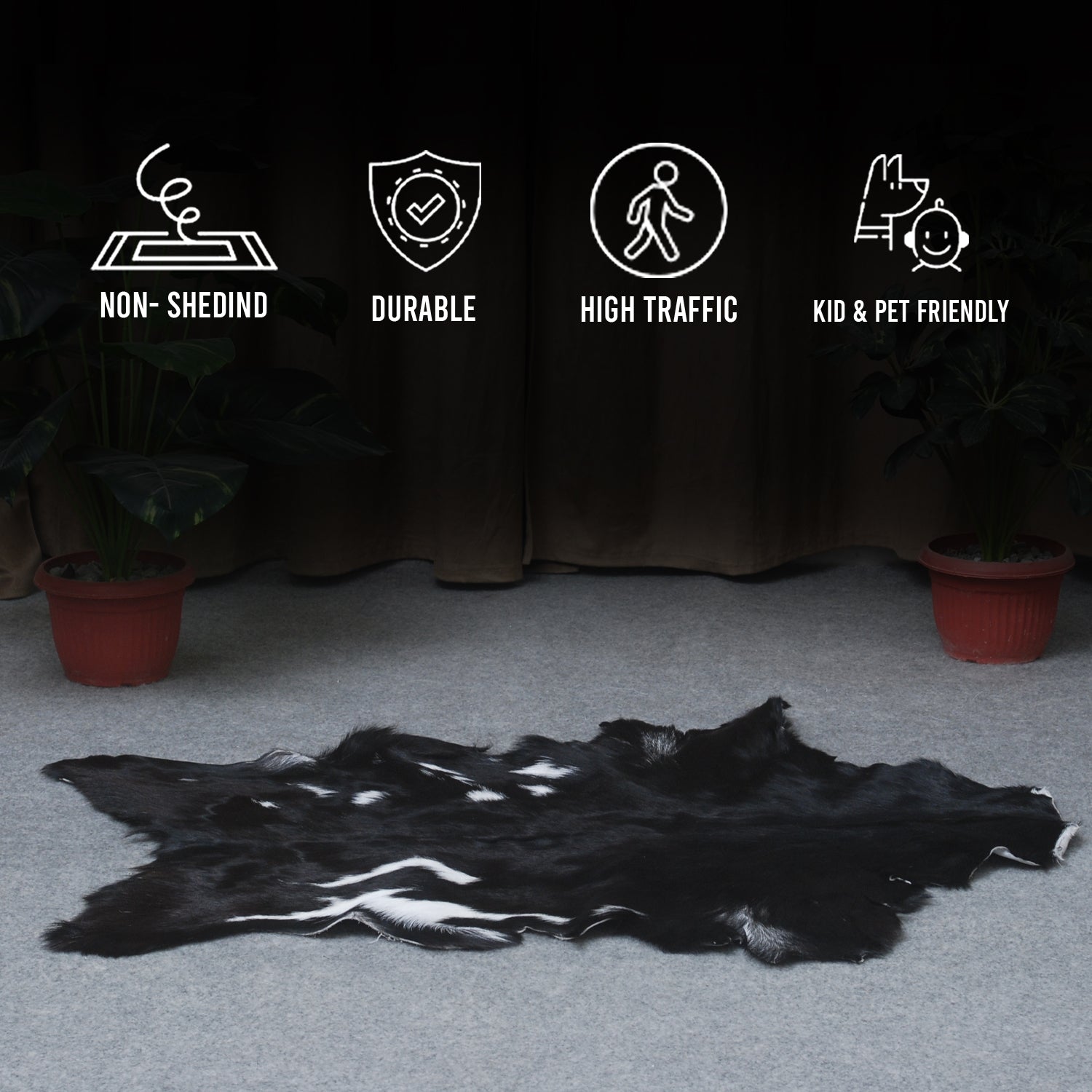 Authentic Hair-On Goat Skin Rug - Black and White Pattern for Luxe Décor