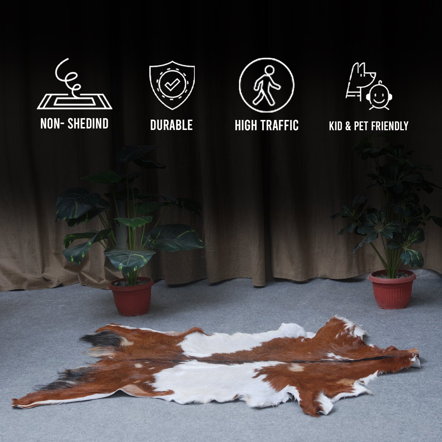 Handcrafted Dark Brown Goat Skin Rug - Genuine Leather for Luxurious Décor