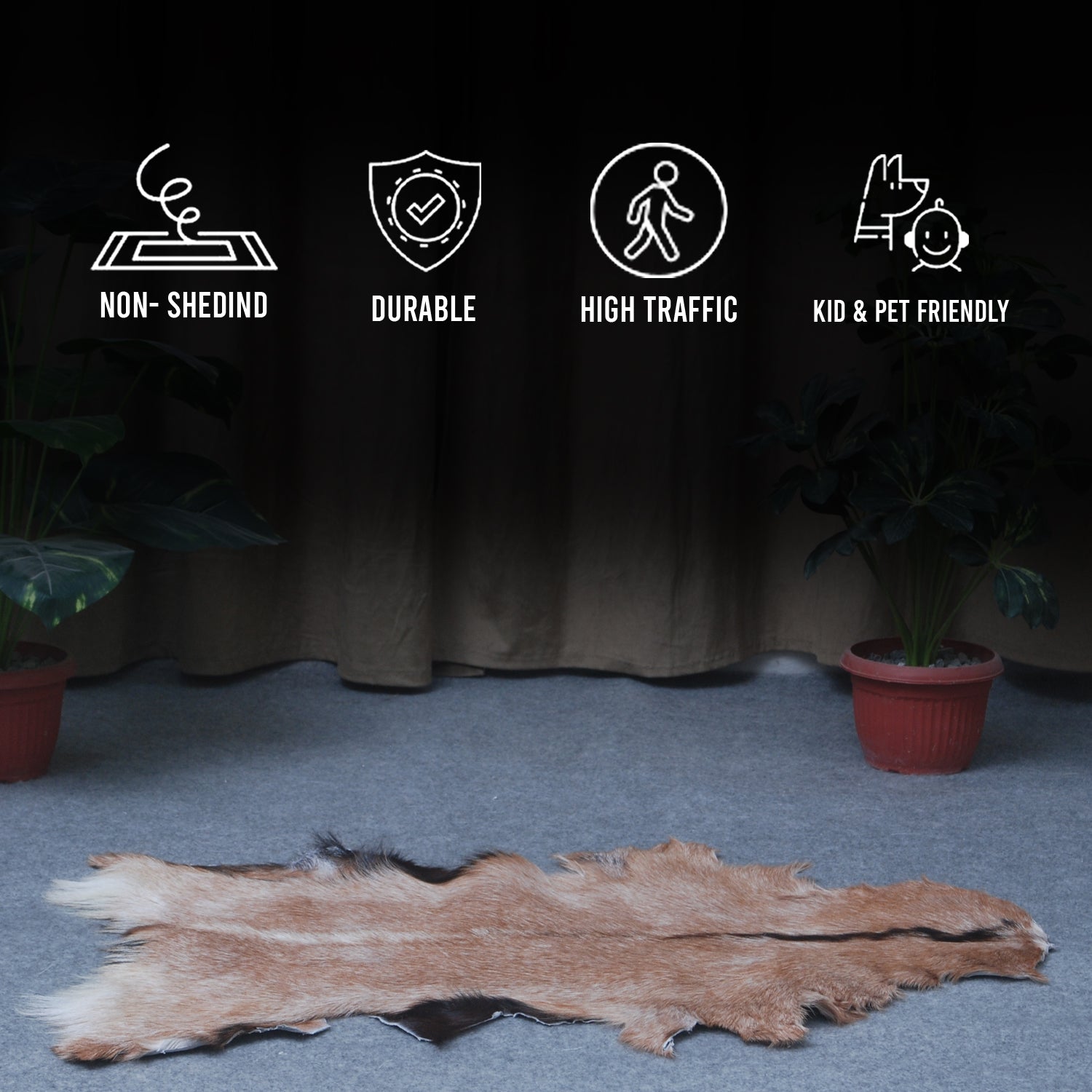 Goat Skin Rug: Tri-Color genuine Goat hide rug