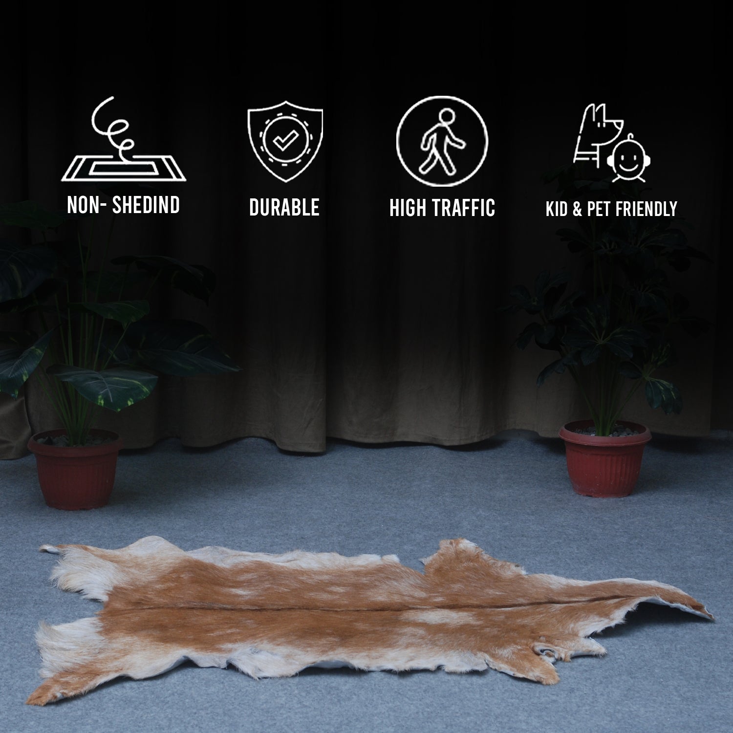 Brown and White Handmade Goat Skin Rug – Classic Elegance for Your Home