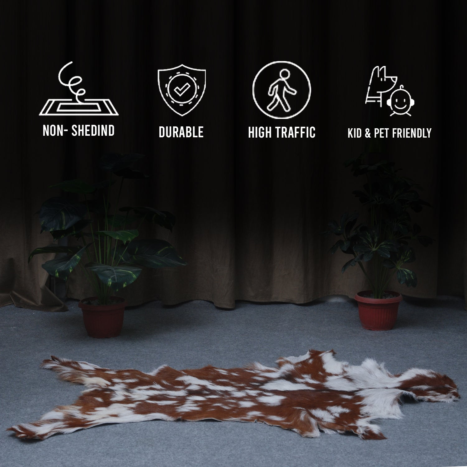 Natural Hair-On Dark Brown Goat Skin Rug - Elegant and Durable for Any Room