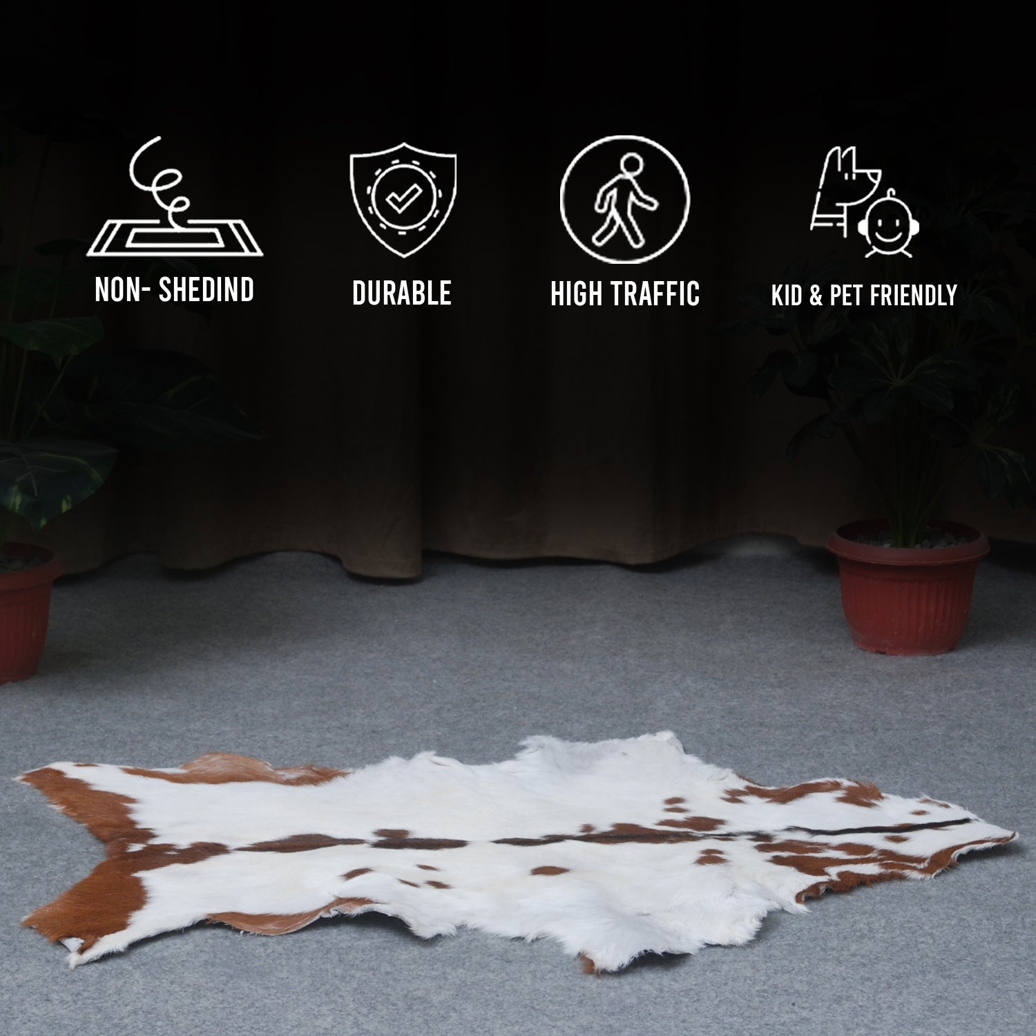 Dark Brown Rug - Soft, Durable, and Eco-Friendly - Handmade Pure Goat Skin Floor Rug - Non-Slip Suede Back