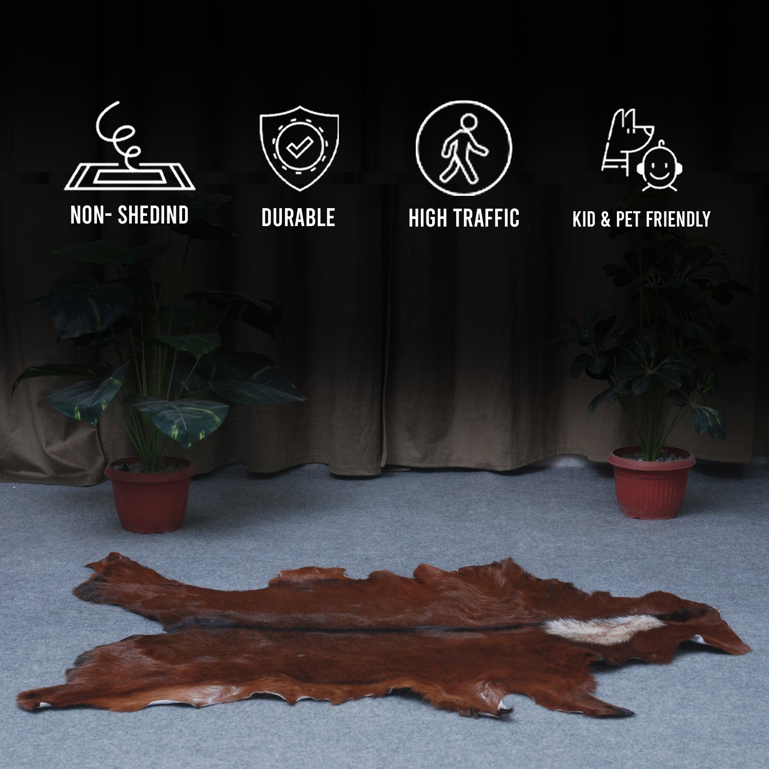 Handcrafted Dark Brown Goat Hide Rug - Soft, Natural Leather for Home Décor