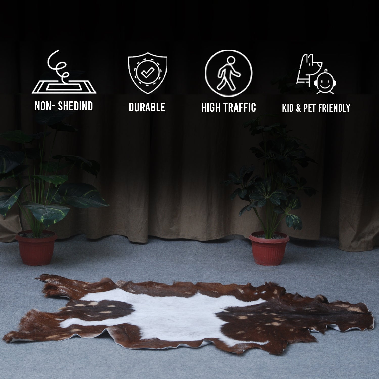 Decorative Brown and White Goat Hide Rug - Perfect for Floor or Wall Accents