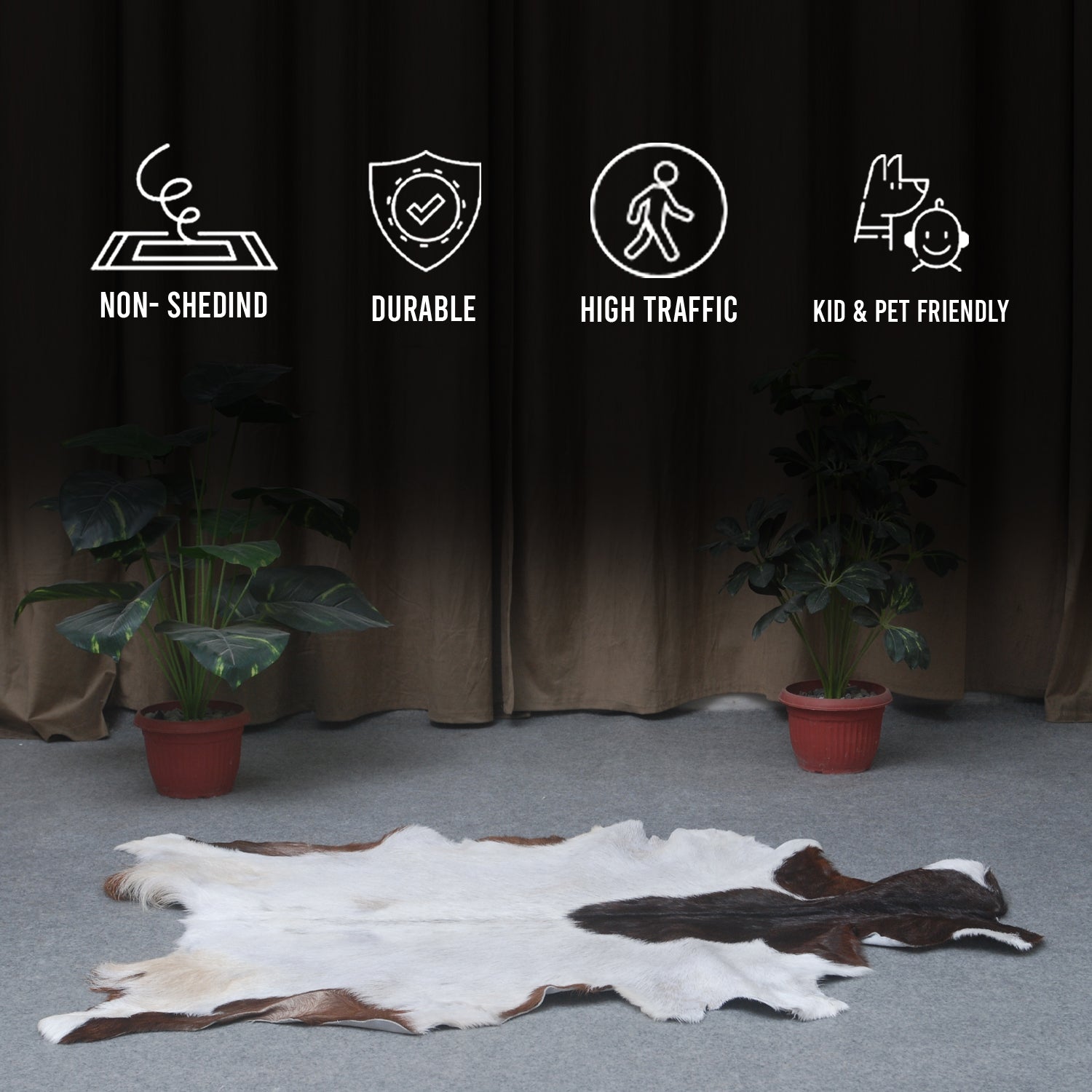 Premium Dark Brown Goat Skin Rug - Durable and Stylish Accent for Any Room