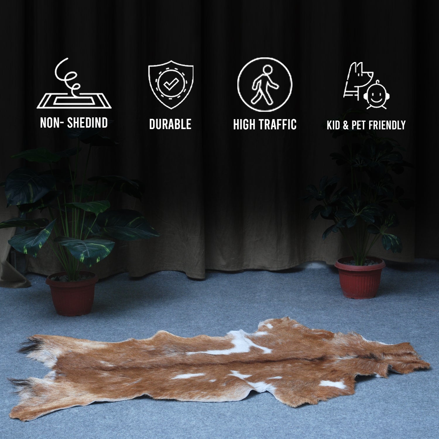 Elegant Brown and White Goat Hide Rug - Perfect Accent for Living Room or Bedroom