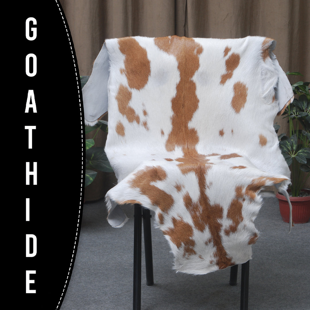 Natural Brown and White Goat Hide Rug - Luxurious Accent for Modern Homes