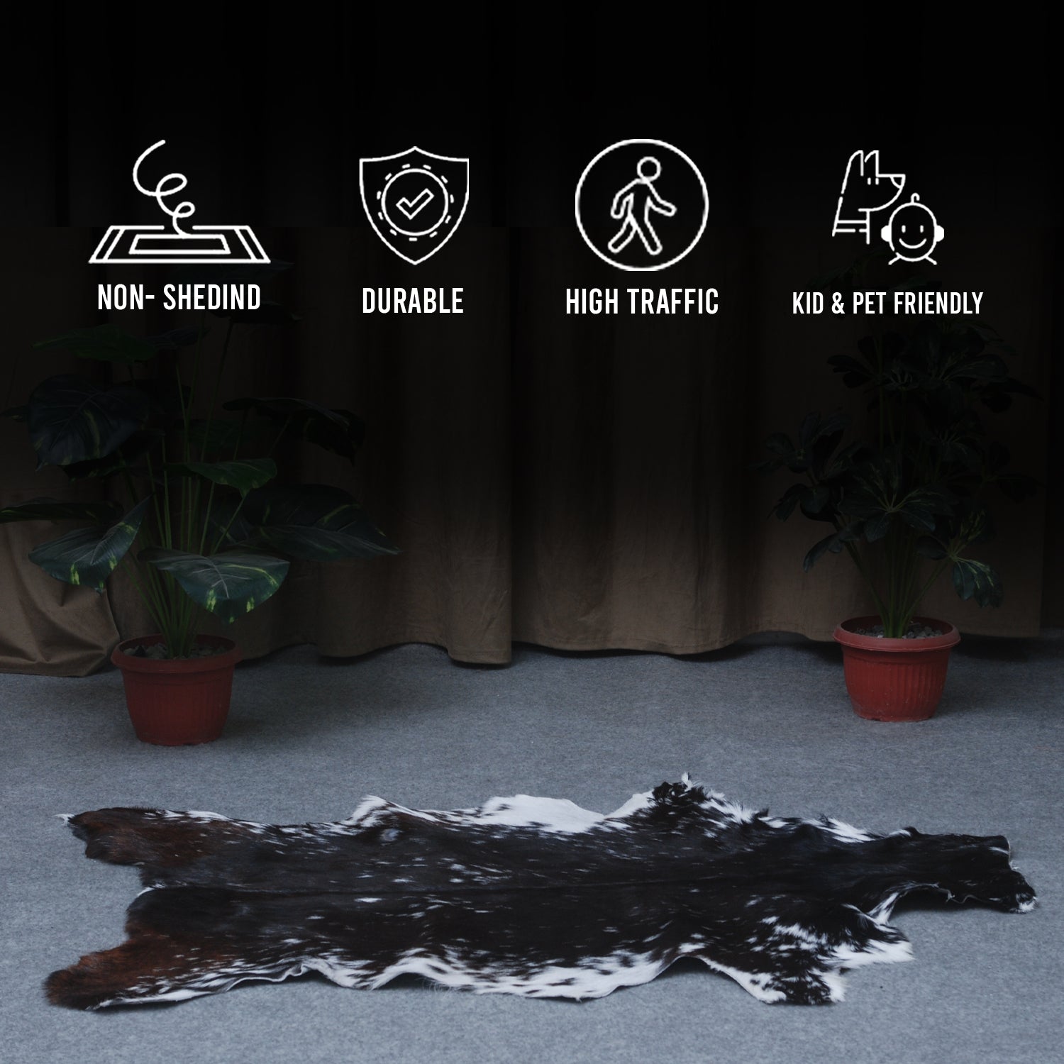 Authentic Hair-On Goat Skin Rug - Black and White Pattern for Luxe Décor