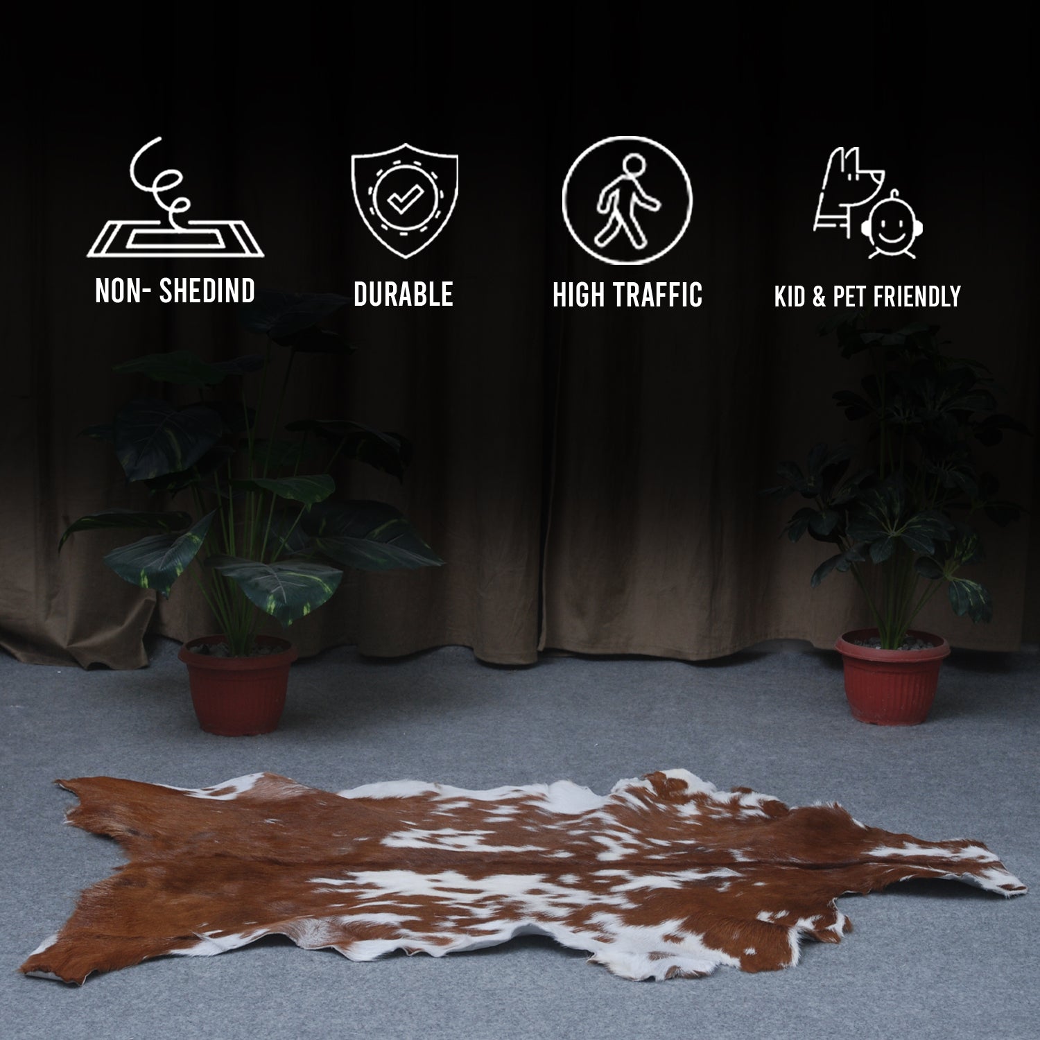 Goat Skin Rug: Dark Brown and white genuine Goat hide rug