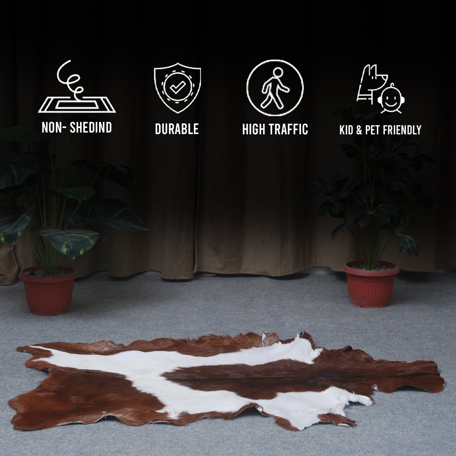 Elegant Dark Brown Goat Skin Rug - Natural Hair-On Accent for Floors or Walls