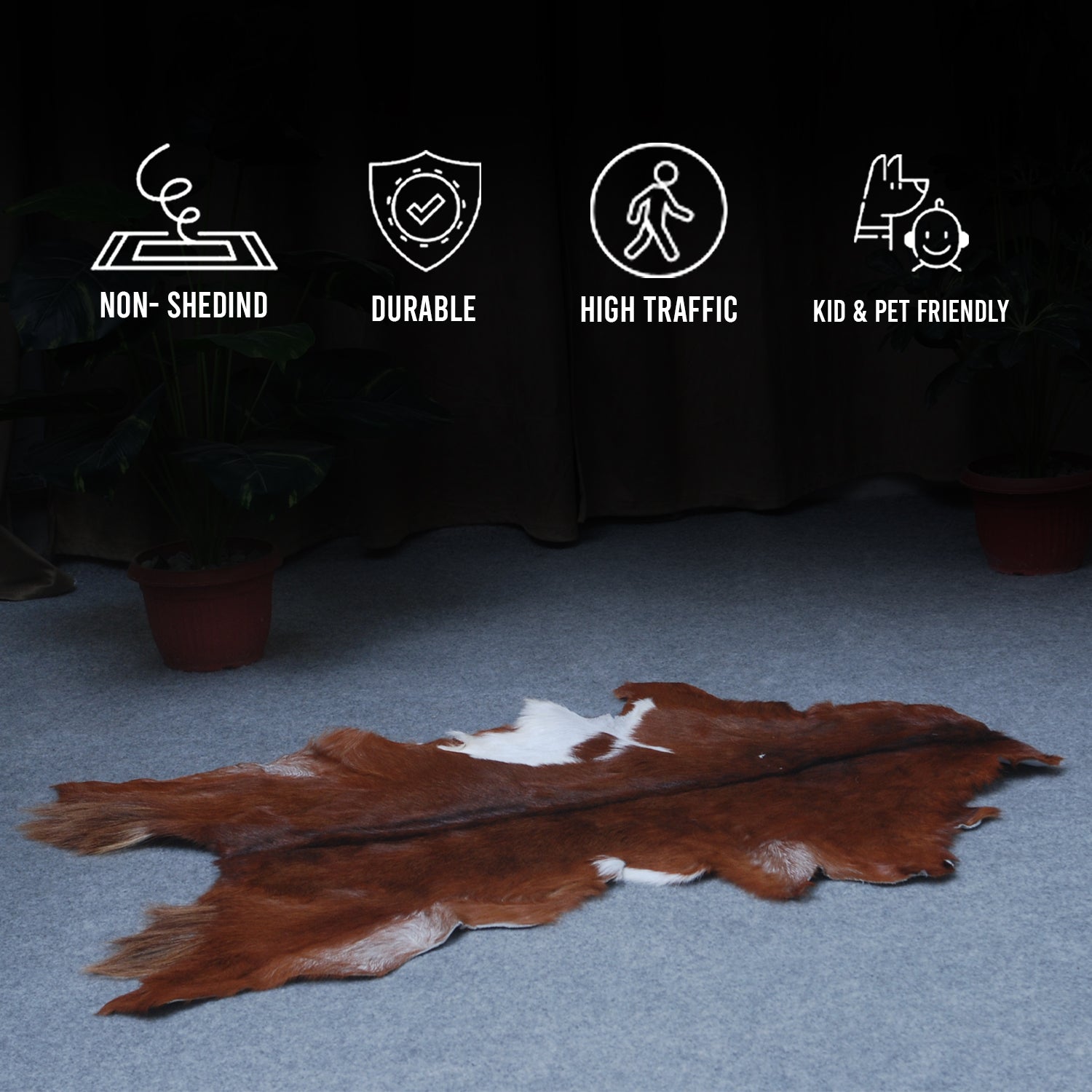 Premium Dark Brown Goat Skin Rug - Rustic Charm for Modern and Classic Interiors