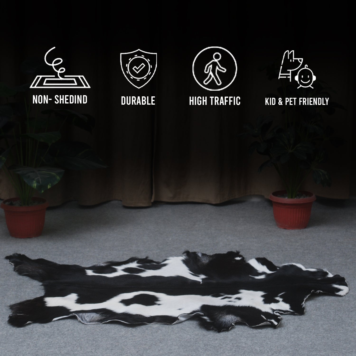 Goat Skin Rug, Black and white Handpicked for Quality, Unique Piece for Sale, Fast UK Delivery