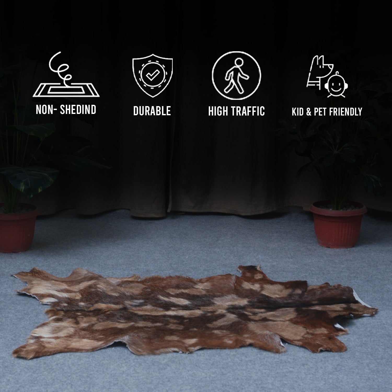 Goat Skin Rug: Tri-Color genuine Goat hide rug