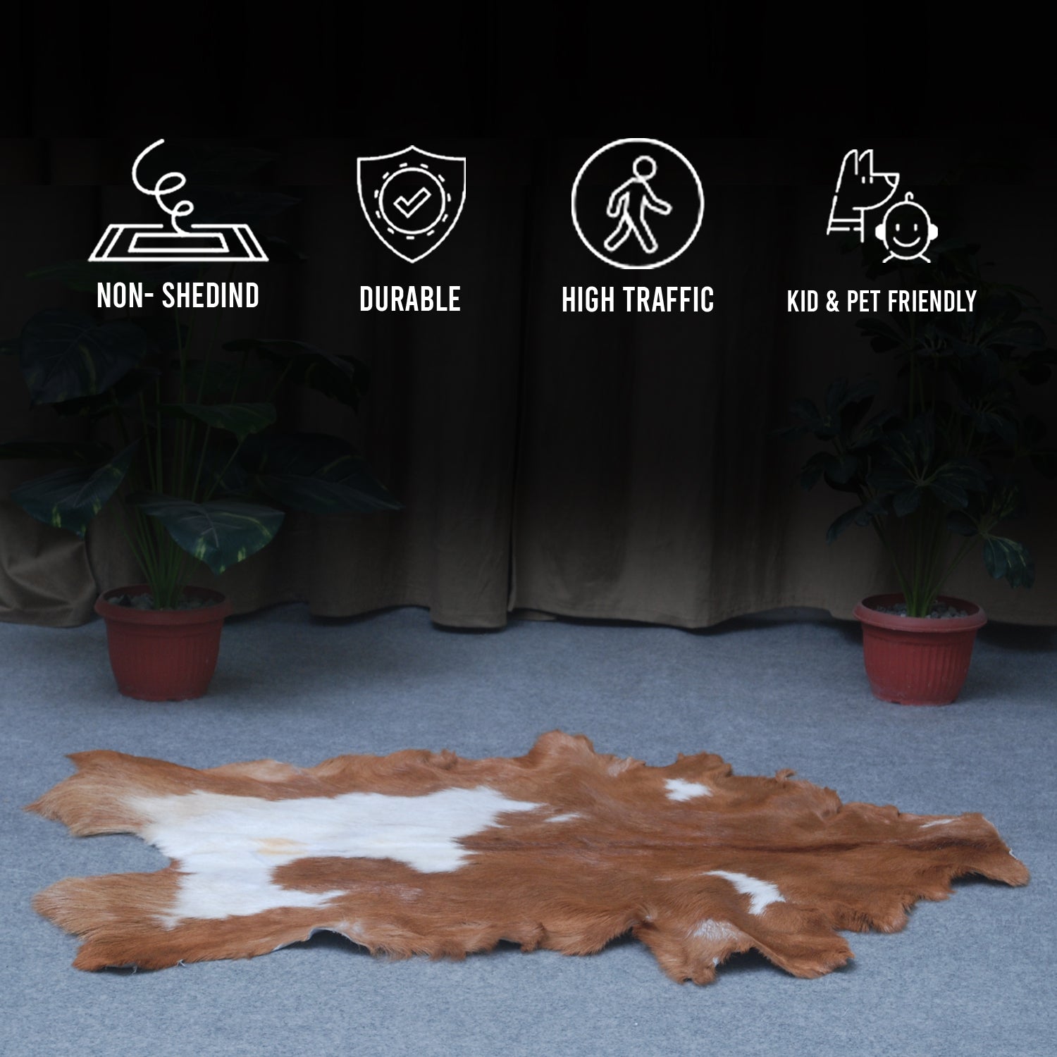 Rustic Dark Brown Goat Hide Rug - Genuine Leather for Timeless Home Styling