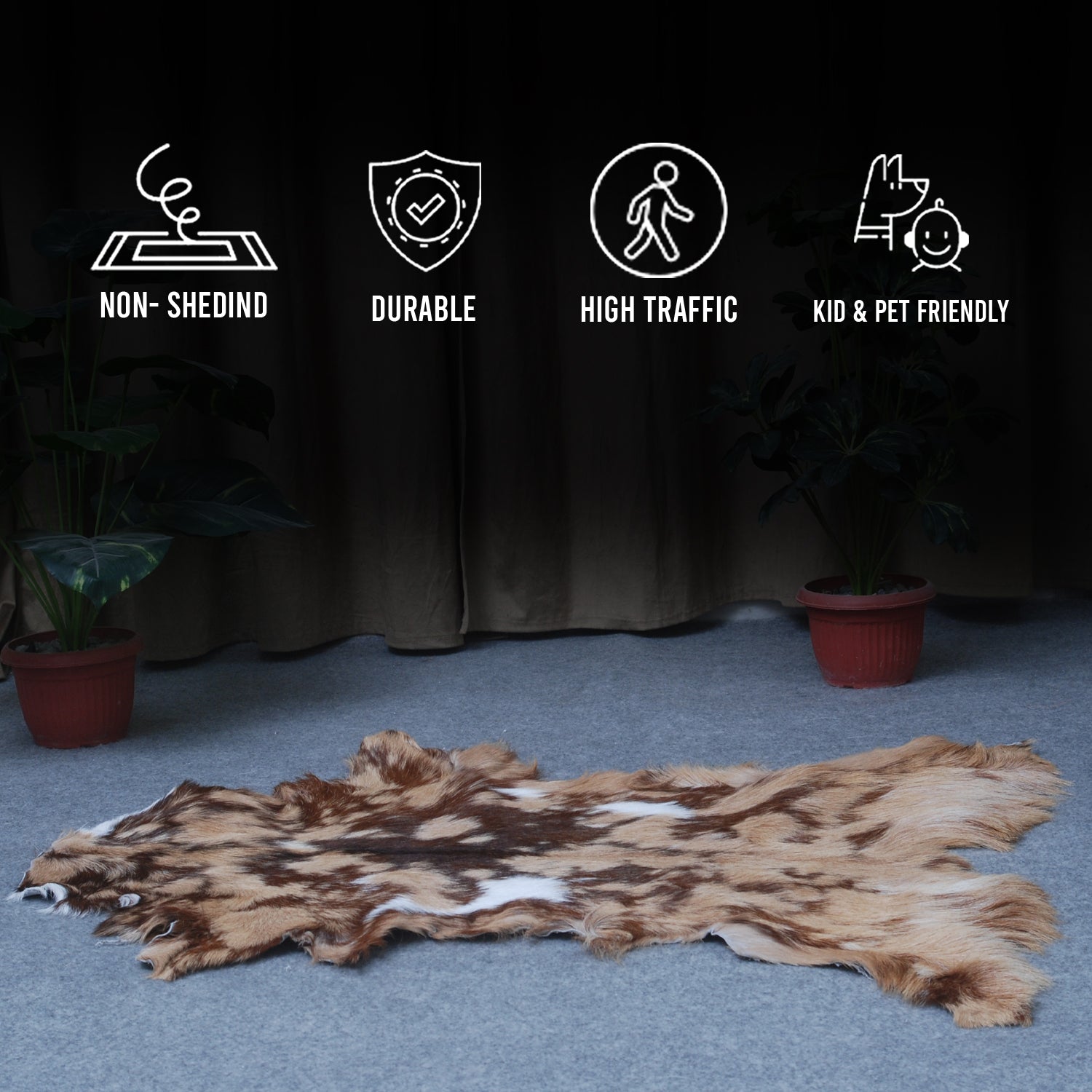 Goat Skin Rug: Tri-Color genuine Goat hide rug