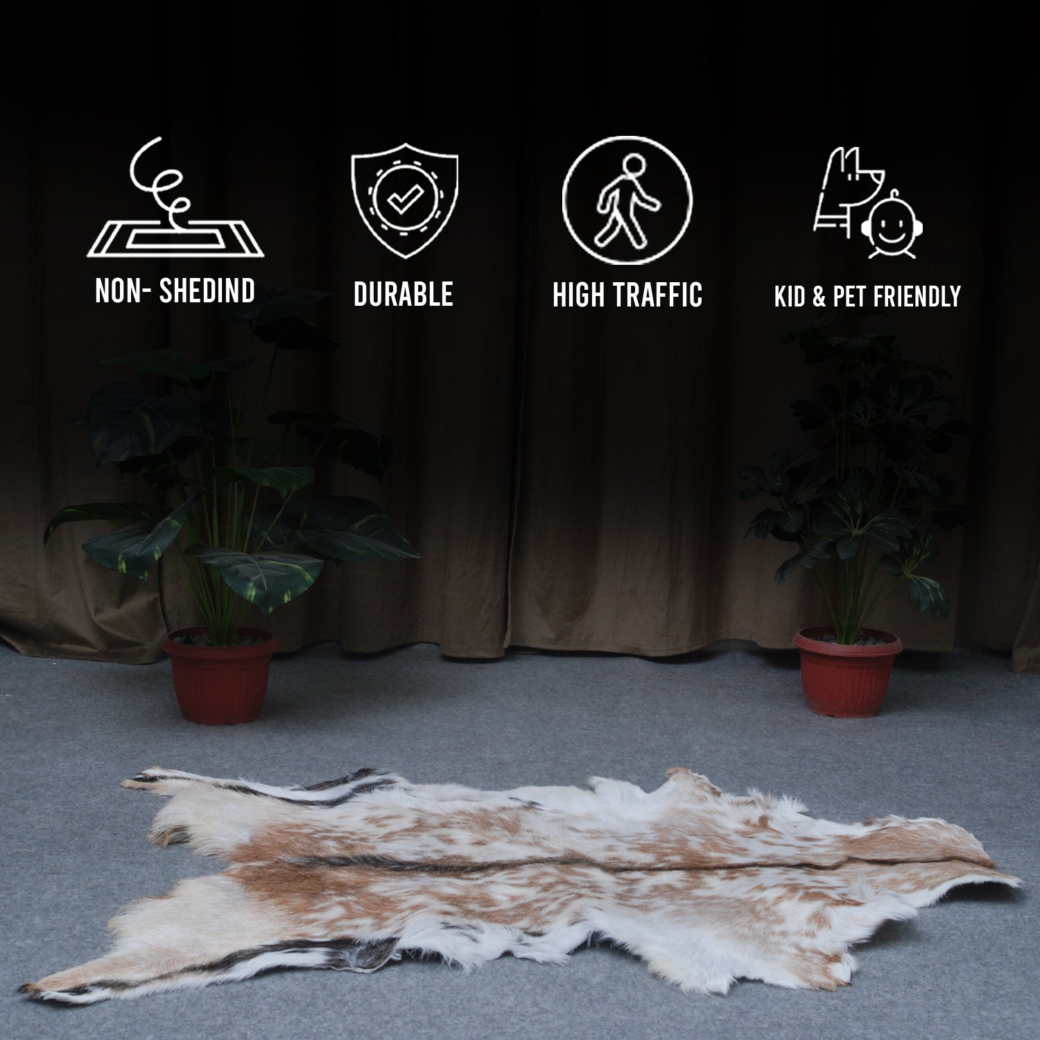 Premium Brown and White Goat Skin Rug - Genuine Hair-On Leather for Rustic Décor