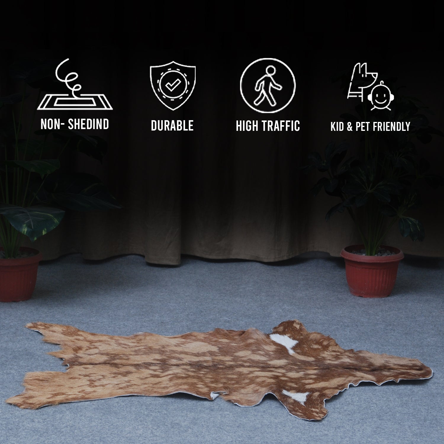 Goat Skin Rug: Tri-Color genuine Goat hide rug