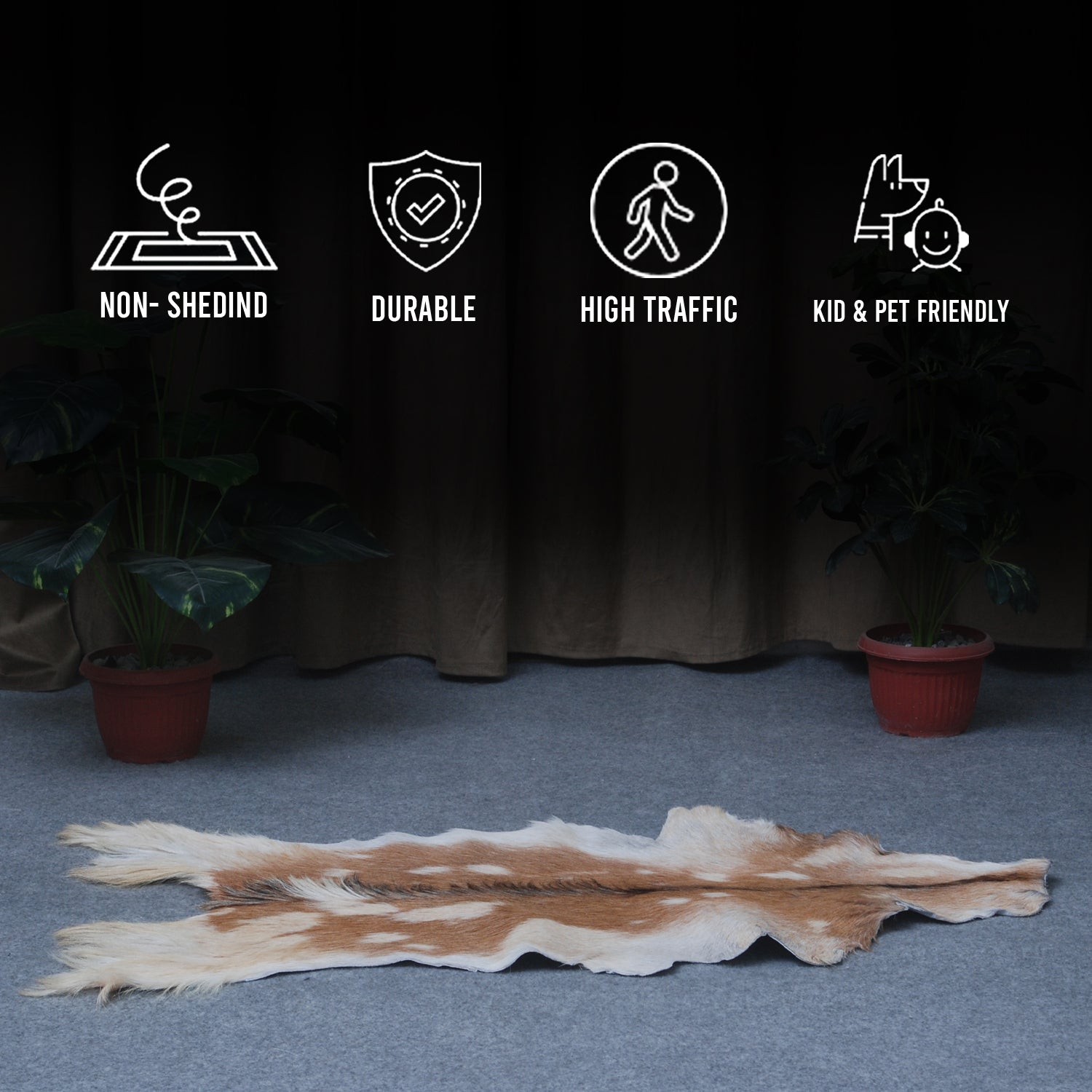 Brown and White Handmade Goat Skin Rug – Classic Elegance for Your Home