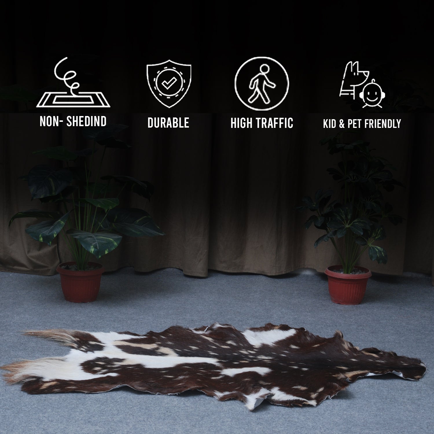 Tri-Color Handmade Goat Skin Rug – Unique Style for Your Home Décor