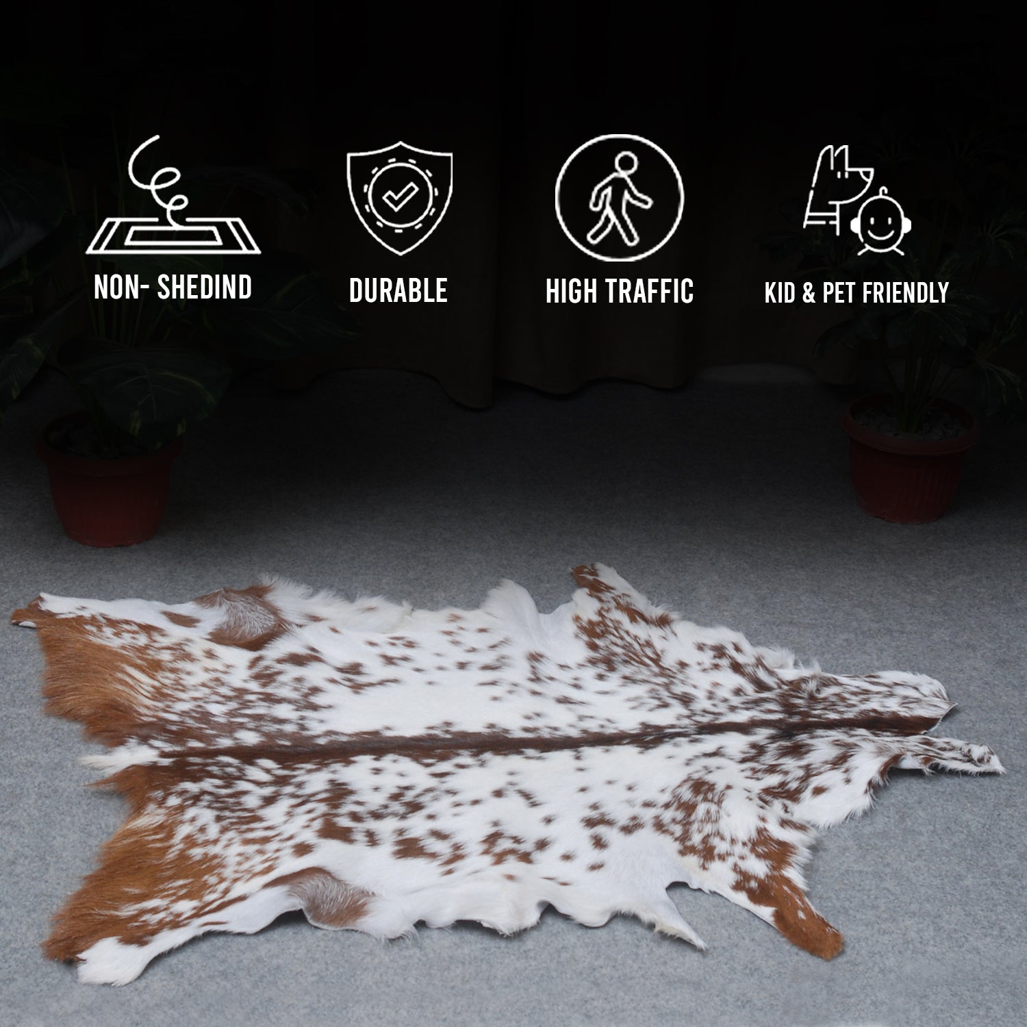 Premium Dark Brown Goat Skin Rug - Rustic Charm for Modern and Classic Interiors