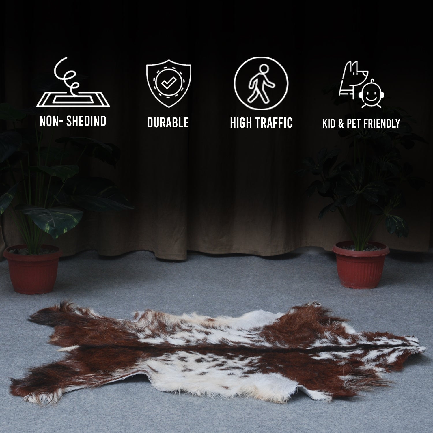 Premium Dark Brown Goat Hide Rug - Soft and Durable for Sophisticated Interiors