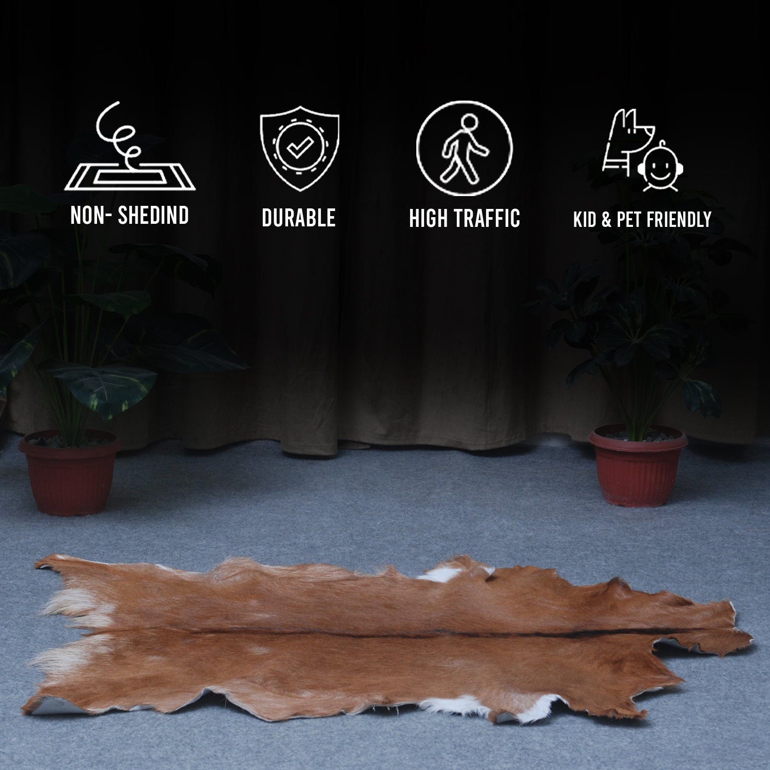 Dark Brown Rug - Soft, Durable, and Eco-Friendly - Handmade Pure Goat Skin Floor Rug - Non-Slip Suede Back