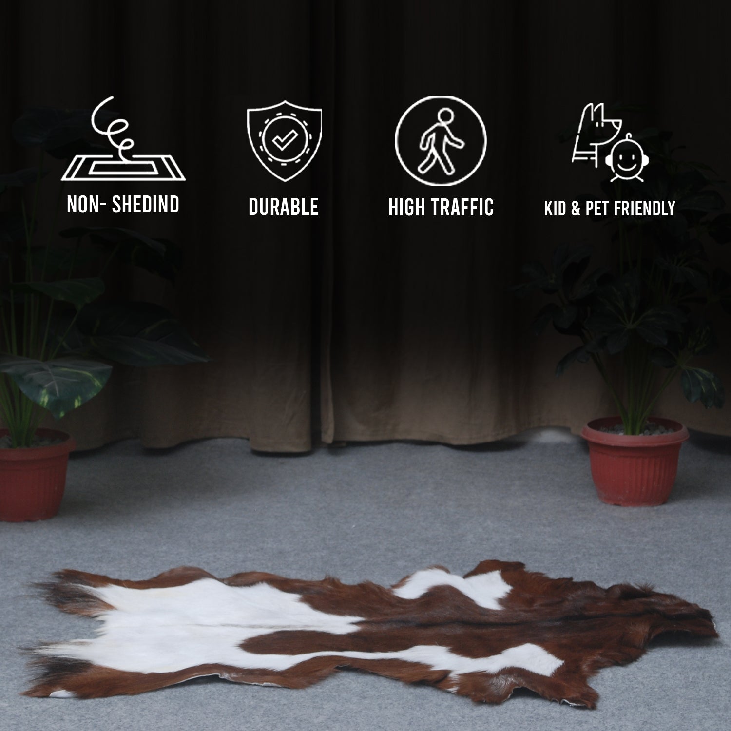 Luxurious Dark Brown Goat Skin Rug - Genuine Hair-On Leather for Elegant Décor